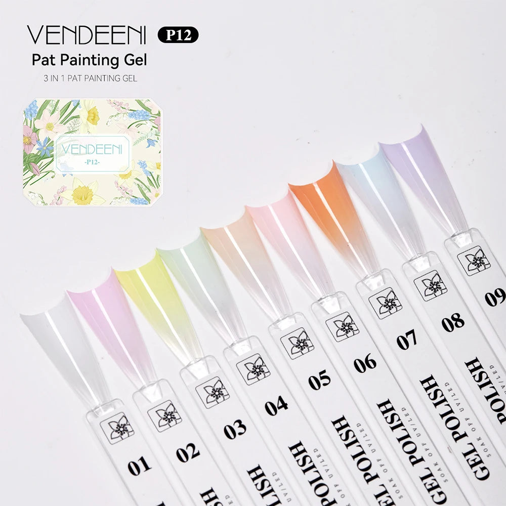 Vendeeni 9 Colors Patting Painting Gel Nail Polish Blooming Transfer Design UV LED Soak Off Gel Varnish Gradient Pat Gel Palette