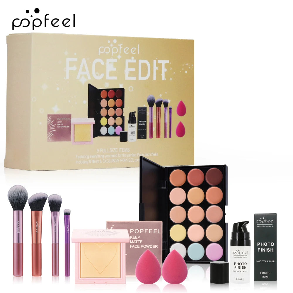 POPFEEL Face Makeup Mini Kit Foundation Primer Powder Foundation Makeup Brush
