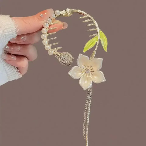 Flower Tassel Hair Clip Women Ladies Butterfly Rhinestone Pearl Metal Hair Claw Round Bun Ponytail Holder Hair Accessories