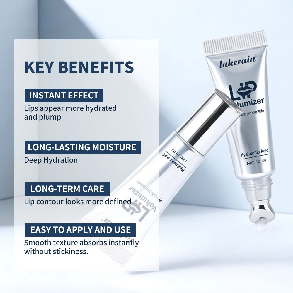 Lakerain Hyaluronic Acid Instant Lip Plumping Lip Oil Lip Line Reduction Lip Care Essence Lip Gloss Women Moisturizing Lip Tint