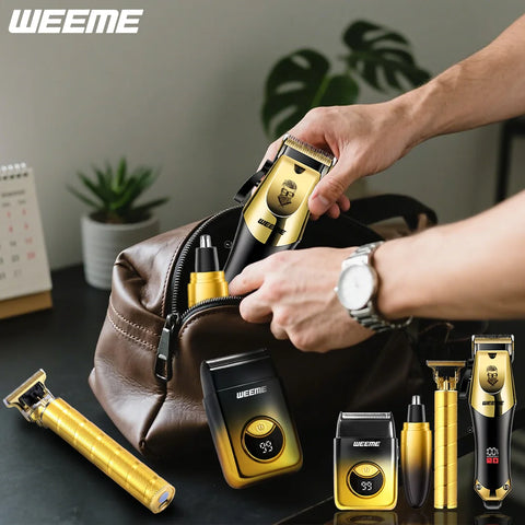 Wireless USB 4PCS Men's Hair Clipper Set & Nose Trimmer Rechargeable Lithium Battery Haircut Kit Ideal Gift for Him Golden Gradi