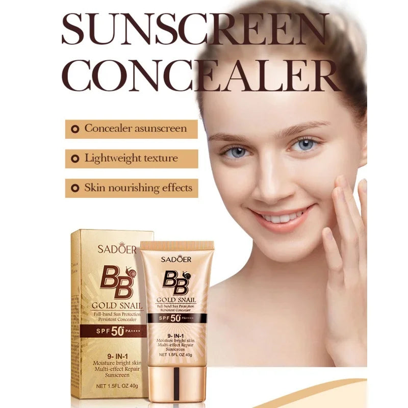 SADOER Gold Snail Oil-Control Matte BB Cream Foundation Concealer Moisturizing Isolation Cream SPF50+PA+++ 40g
