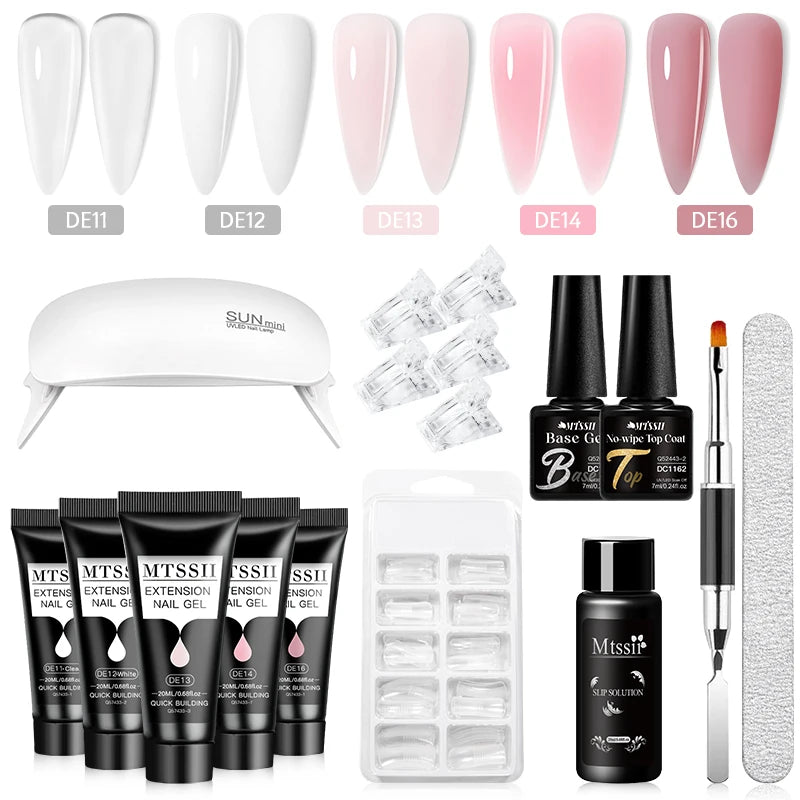Mtssii 17PCS/Set 20ml Nail Extension Gel Set Builder UV Gel for Nails With 6W UV LED Lamp Nail Extension Tools Kit For Beginner
