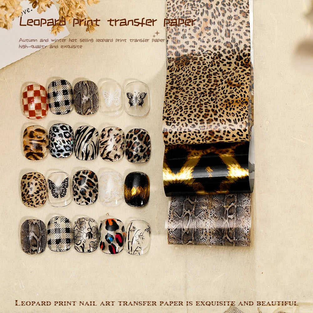 10 Rolls Water Soluble Leopard Print Transfer Paper Nail Transfer Foil Animal Printing Stickers Professional Nail Art Design