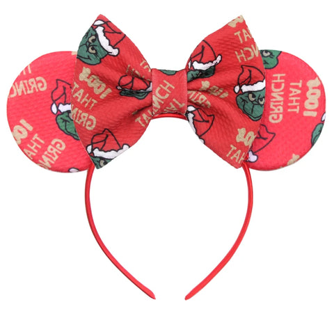 2023 Disney Christmas Mickey Ears Headband For Girls Sequins Bow Festivall Party Hairband DIY Hair Accessories