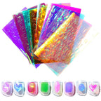 11pcs Aurora Glass Nail Foil Sticker Ice Cube Broken Glass Paper Iridescent Nail Film Decals Chameleon Reflective Nail Stickers