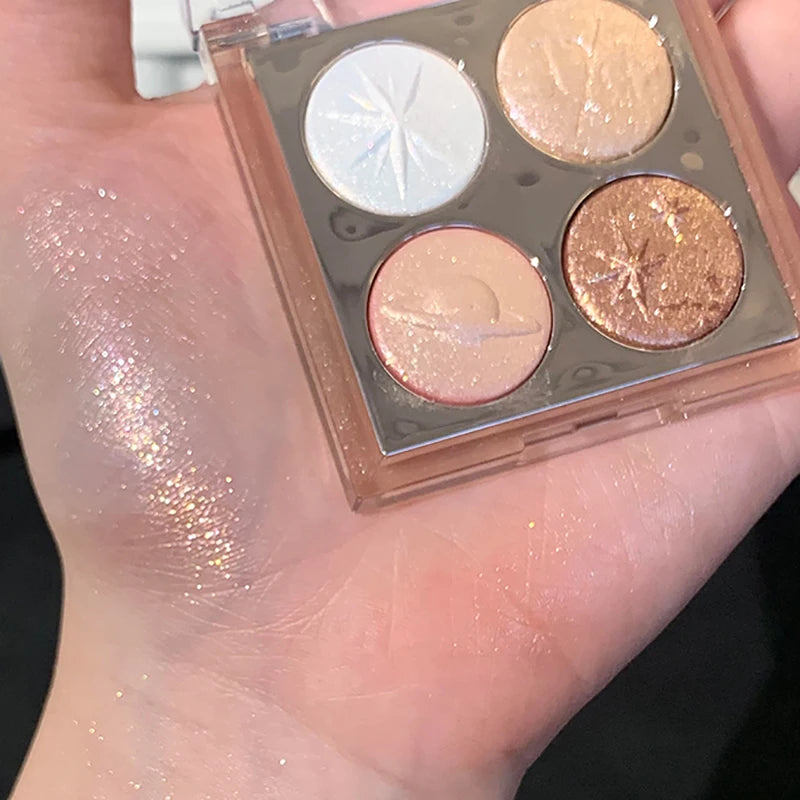 Planet Four-color Diamond Glitter Eyeshadow Palette Aurora Purple Metallic Shimmering Baked Powder Highlighter Eye Shadow Makeup