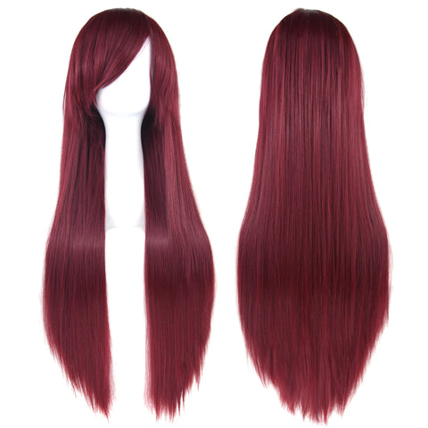 Soowee 80cm Long Synthetic Hair White Purple Cosplay Wigs Party Black Hair Straight Wig Hairpiece for Women