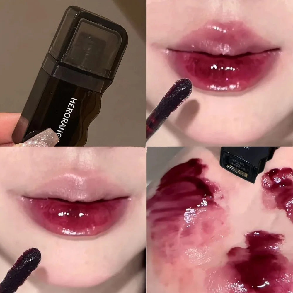 Wave Shape Green Brown Mirror Lip Tint Glass Clear Shine Lip Stain Water Light Non-Sticky Plumping Lip Long Lasting Makeup