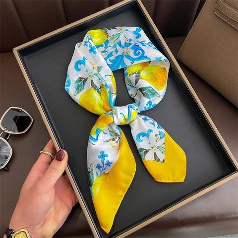 Luxury Print Satin Silk Square Scarf for Women Shawl Hijab Neckerchief Female Hair Ribbon Headband Fashion Wrap Bandana 2023 New