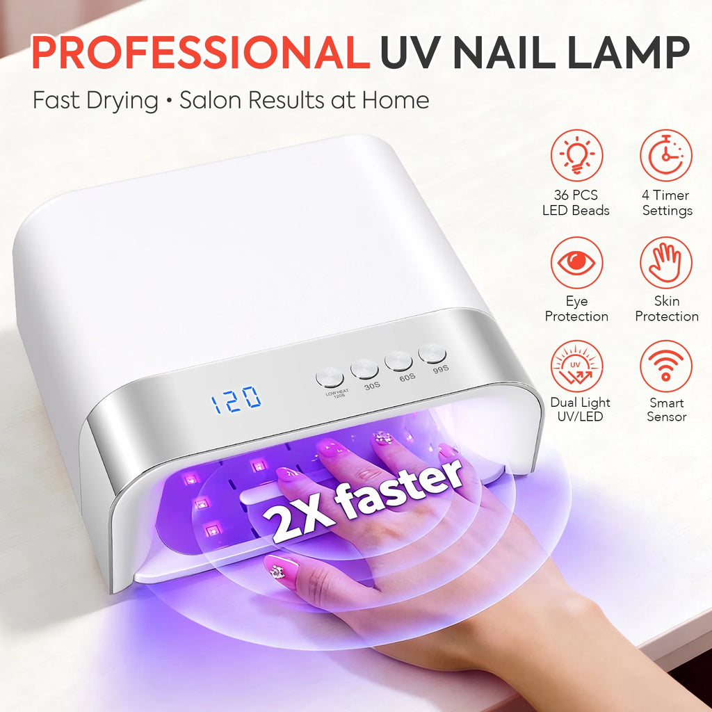 168W UV LED Nail Lamp 36LEDS Gel Polish Drying Lamp With Automatic Sensing 4 Timer Professional Nail Dryer Manicure Salon Tools