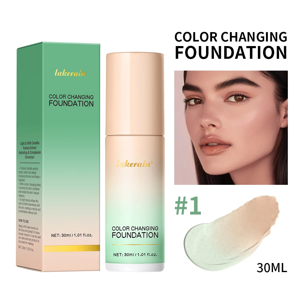 Lakerain Magic Color Changing Foundation Liquid Long Lasting Hydrating lightweight Base Makeup High Coverage Effective Concealer