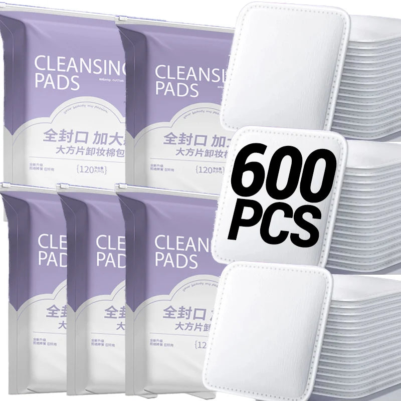 100/600Pcs Disposable Makeup Removal Cotton Pads for Facial Cleaning Wet Application Portable Double-sided Cosmetic Cotton Pads