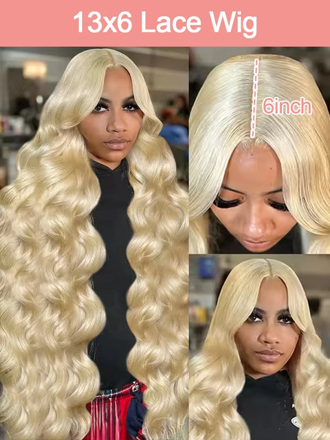 613 Lace Front Wig Human Hair 13x6 Blonde Human Hair Wigs 300% Density Body Wave Lace Front Wigs Human Hair Pre Plucked 46 Inch