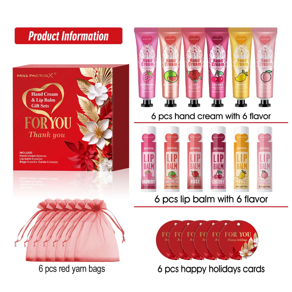 24PCS/box lip balm in bulk, hand cream in bulk thank you card and red gauze bag, wedding gift to guests, Christmas and New Year