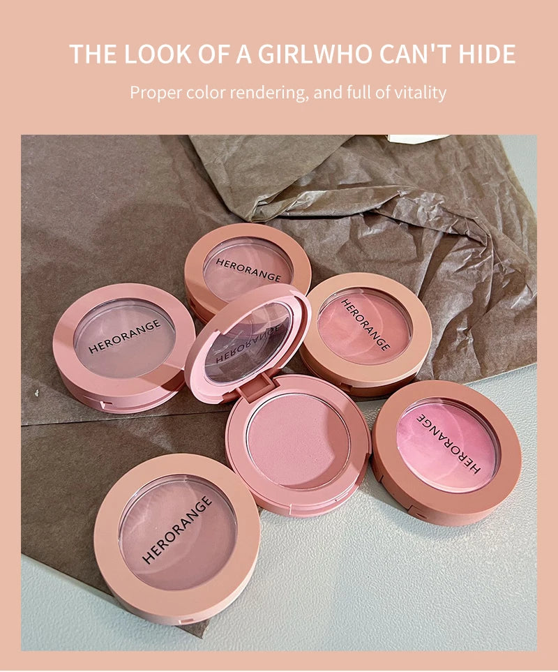 HerorangeHR402 Serbuk Serbuk Monokrom Kalis Air Panjang Tahan Lama Plat Peach Orange Kabus Lembut Lembut Matte Semulajadi Blush