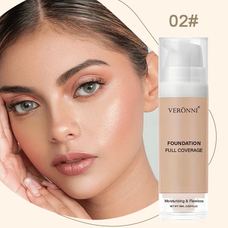 15ml Full Coverage Liquid Foundation,Foundation Effective Concealer Waterproof Sweat-resistant Makeup Professional Cosmetics