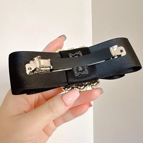 French Fabric Bow Hair Clip for Girls Crystal Rhinestone Hairbow Elegant Luxury Jewelry Hairpin Korean Headwear Hair Accessories