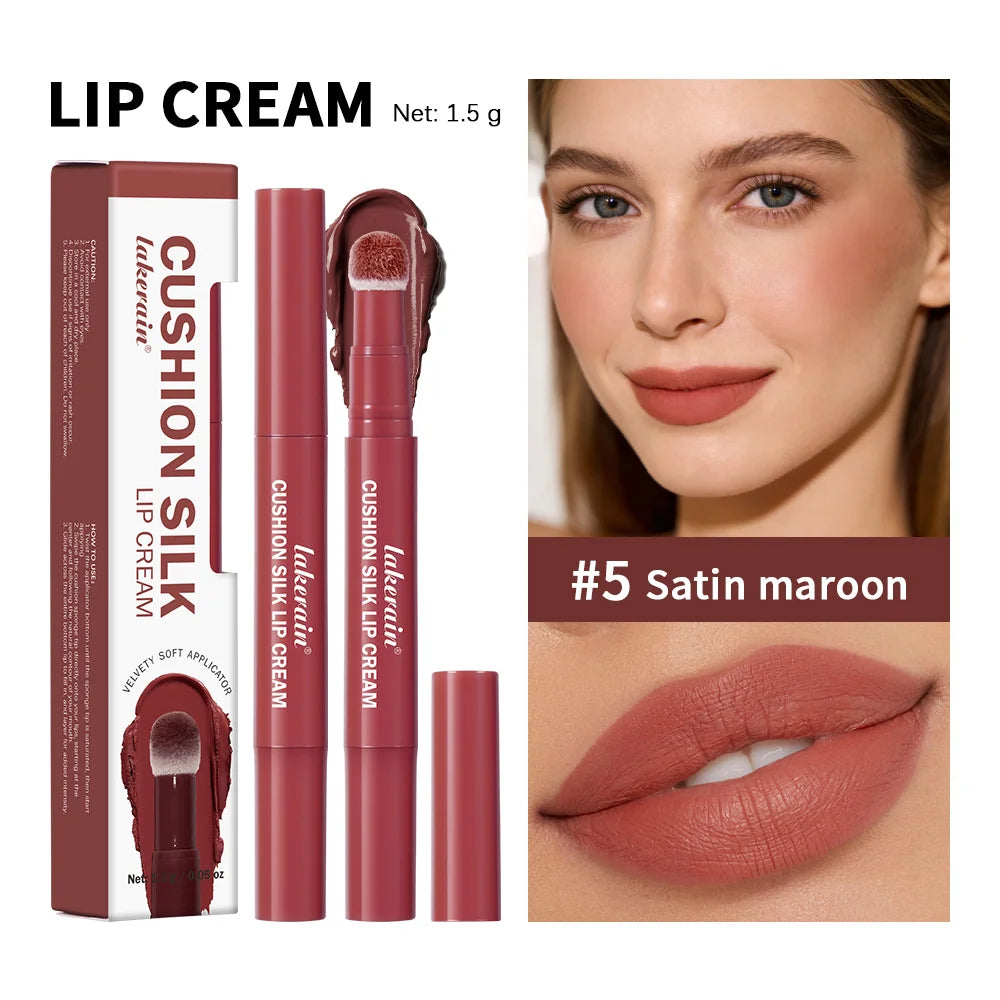 Lip Stain Air Cushion Lip Cream 2 in 1 Lip&Blush Waterproof Matte Lip Glaze Mouth Red Lip Mud Non-fading Non-stick Cup Makeup