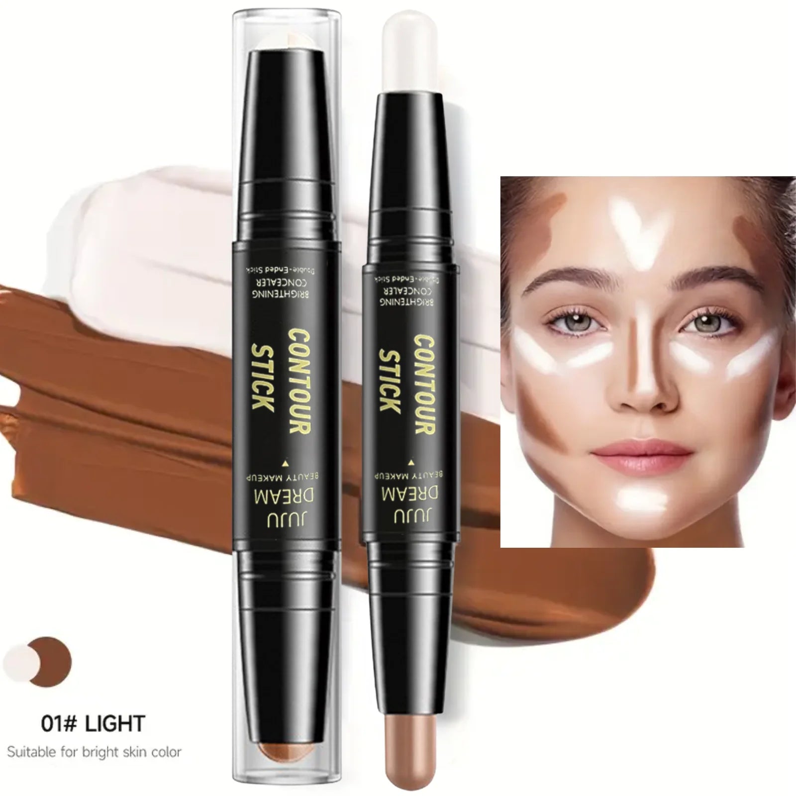 2pcs Dual-Ended Contour & Highlight Stick Set- Waterproof & Long-Lasting Dual-Purpose Concealer Highlighter Pen