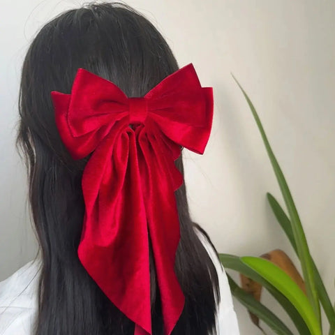 Christmas ins Velvet Bow Hair Clip temperament Women Fashion Solid Bowknot Satin Hairpin Girls Ponytail Clip Hair Accessories