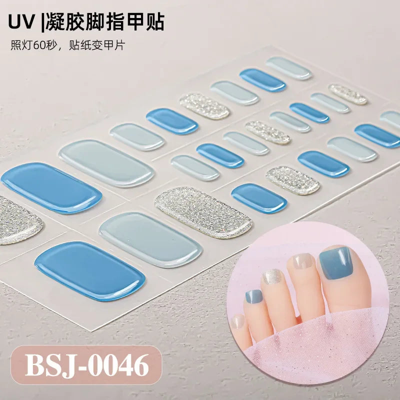 26Tips French Leopard Print UV Gel Toenail Sticker Bronzing Dye Gradient Cross-border Semi Baked Gel Nail Sticker UV Lamp Needed