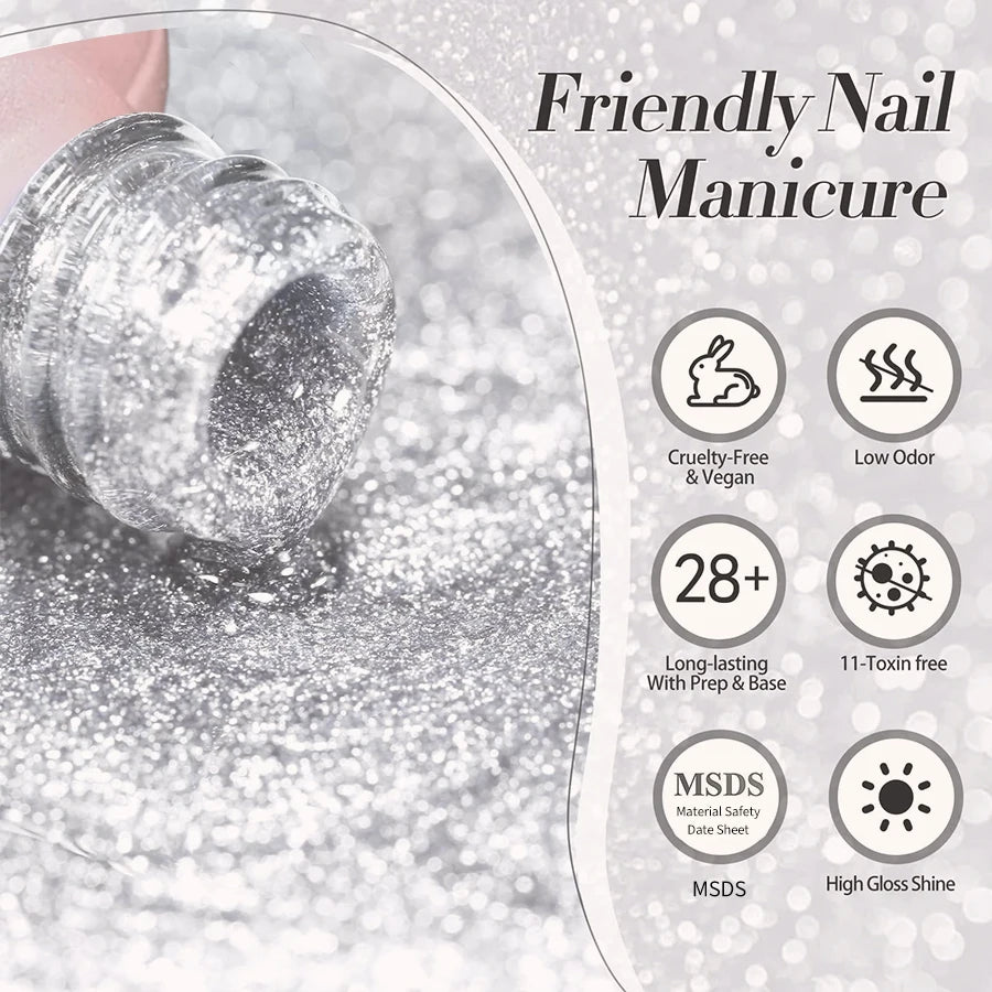 10Ml Cat Magnetic Eye Gel Nail Polish, Silver Platinum Cat Magnetic Gel, Sparkle Glitter Magnetic Soak Off U v Nail Gel