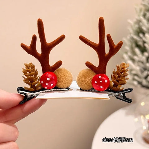 Christmas Hair Accessories 1Pair Cute Cartoon Antler Hair Clips For Women Girls Lovely Hair Ornament Hairpins Barrettes Hairgrip
