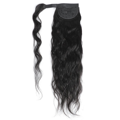 Body Wave Long Wavy Wrap Around Clip In Ponytail Hair Extension Brazilian Remy Human Hair Natural Color Heat Resistant Pony Tail