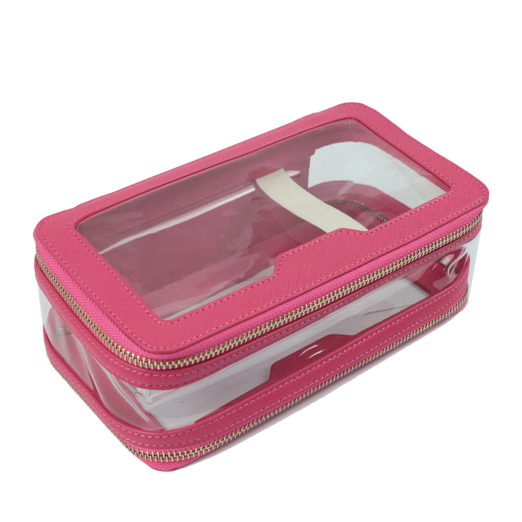 Custom Letters Saffiano Leather Cosmetic Bag Portable Pvc Capacity Waterproof travel  Multi-function Double layer Storage Bag
