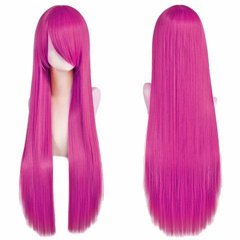 80cm Long Synthetic White Purple Cosplay Wigs Green Hair Straight Silver Wig Pink Hairpiece Lolita Wig with Bangs