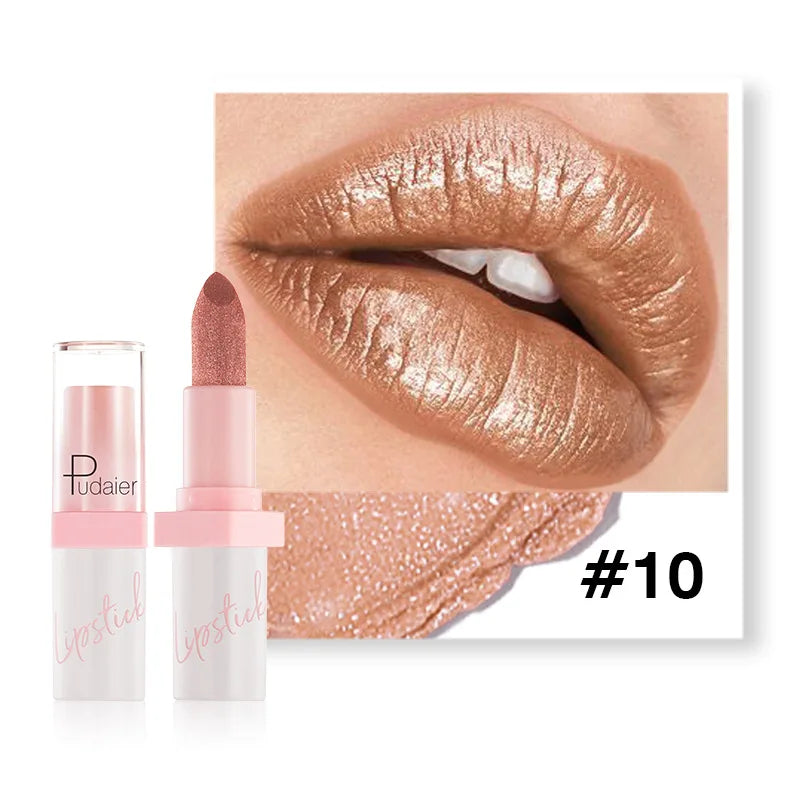 Shimmery Diamond Lipstick 10 Shades Waterproof Glittery Non Transfer Red Lip Tint Smooth Long Wear Pearly Lipstick