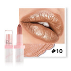Shimmery Diamond Lipstick 10 Shades Waterproof Glittery Non Transfer Red Lip Tint Smooth Long Wear Pearly Lipstick