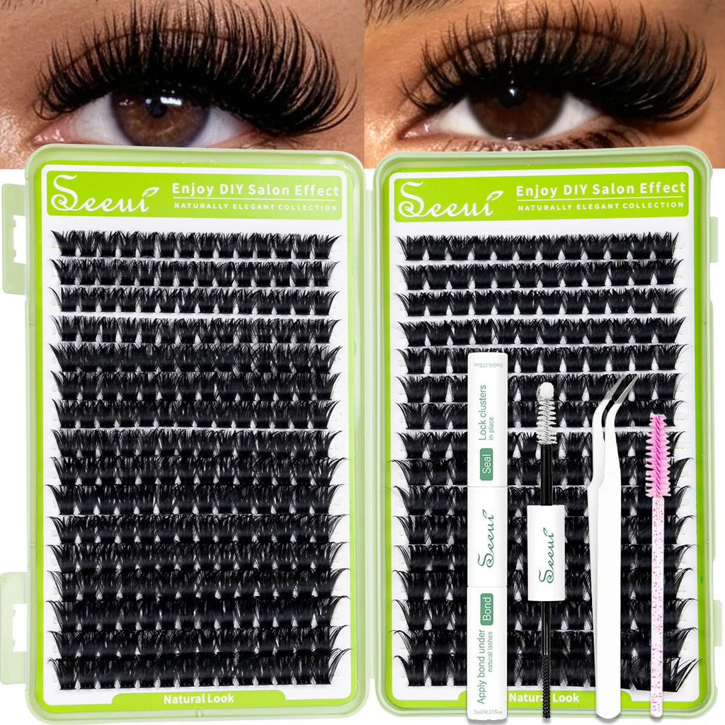 SEEUI DIY Cluster Lashes Kit Individual Lashes 3D Faux Mink Lashes Wispy Eyelash Extension Kit with Bond&Seal Lash Tweezer