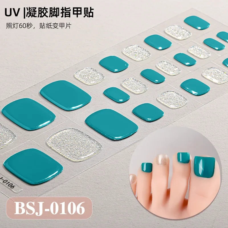 26Tips French Leopard Print UV Gel Toenail Sticker Bronzing Dye Gradient Cross-border Semi Baked Gel Nail Sticker UV Lamp Needed