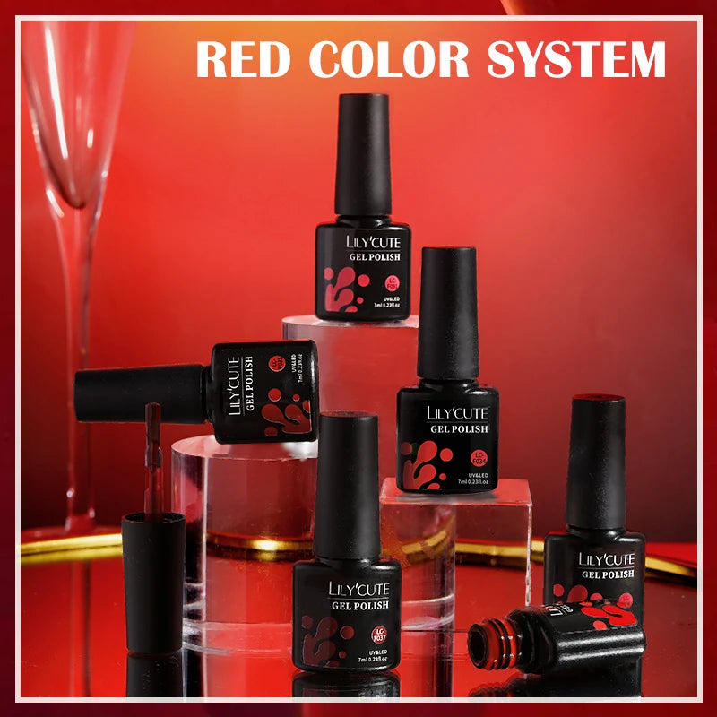 LILYCUTE 5Pcs/Set 7ML Red Brown Nail Gel DIY Nail Art Semi Permanent UV Gel Polish Long Lasting Design Manicure Kit Supplies