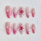 10pcs French Almond Press on Nails Flower False Nails Wearable Stick-on Nails Fake Nail Uñas Postizas Mujer Накладные Ногти 네일팁