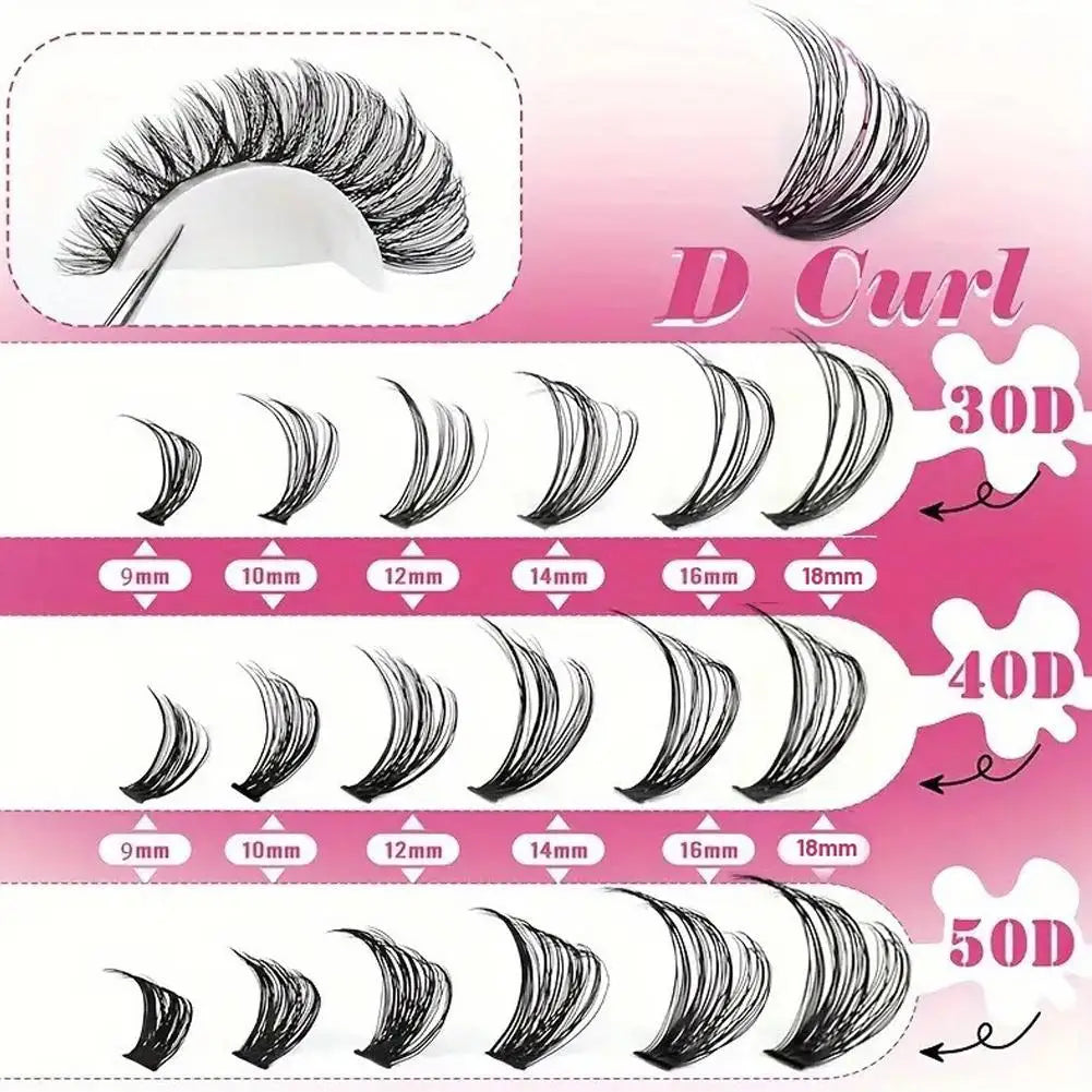 New 624 Cluster Lashes Kit 5D Fluffy Thick Eyelash Extension Kit Volume Mixed Tray Faux Mink Lashes Lash Extension DIY Kit ﻿
