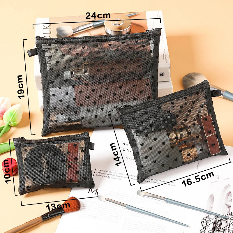 New Hot Mini Transparent Heart shaped Makeup Bag Women's Portable lipstick Cosmetic Storage Bag Transparent Ctue Small MakeupBag