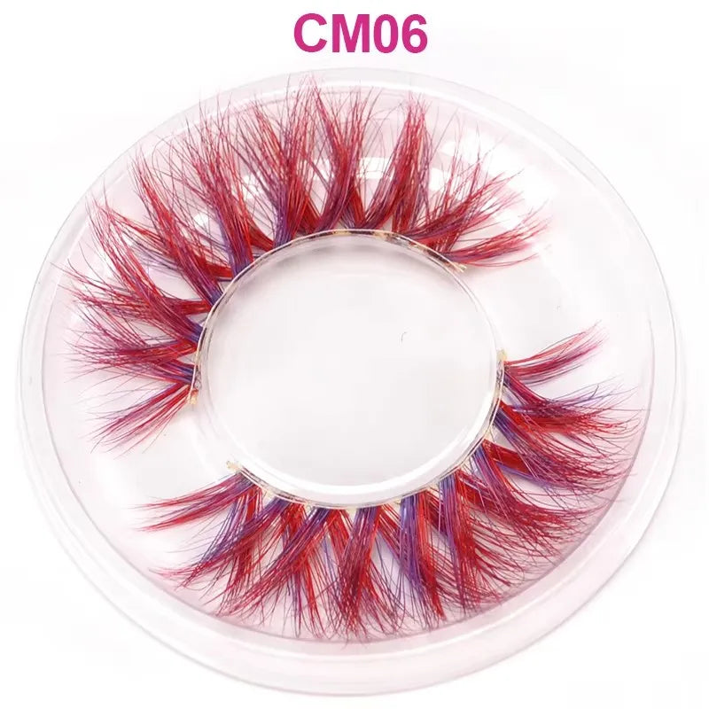 3D 5D Real Mink Strip Fake Colored Eyelashes Pink Green Purple Red Faux Lashes Colorful Rainbow Lashes for Cosplay Halloween