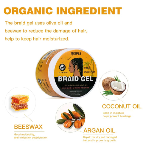 GOIPLE 100g Pineapple Scent Braid Gel Smooth Non-Flaking Hairstyle Fixative Cream Tames Frizz Stronghold Twists Hair Styling Gel