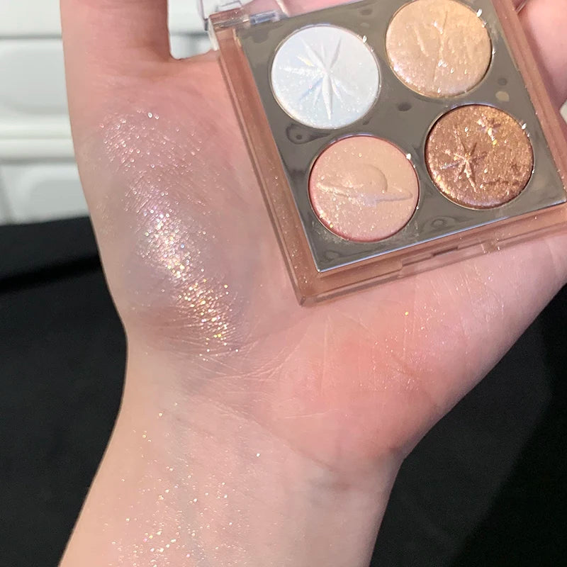 Planet Four-color Diamond Glitter Eyeshadow Palette Aurora Purple Metallic Shimmering Baked Powder Highlighter Eye Shadow Makeup