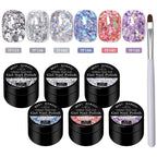 7pcs Glitter Sequins Gel Nail Polish Set Pink Silver Laser Glitter Semi Permanent Soak Off UV Gel Varnish Manicure Nail Supplies