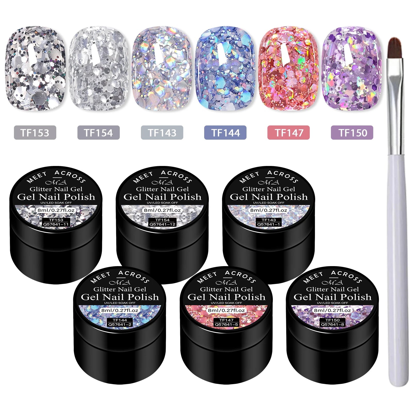 7pcs Glitter Sequins Gel Nail Polish Set Pink Silver Laser Glitter Semi Permanent Soak Off UV Gel Varnish Manicure Nail Supplies