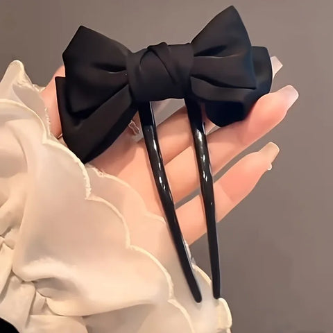 1pc Fashion Women's Bow U-shaped Hair Clip Suitable for Girl Daily Wear Accessory Elegant Black Boutique Hairpin Hair Accessory