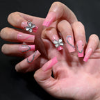 3D Flower Design French Fake Nails Love Bow Decor Mid-length Coffin Ballet Press on Nail Korean Sweet Bride Lady Fake Nails