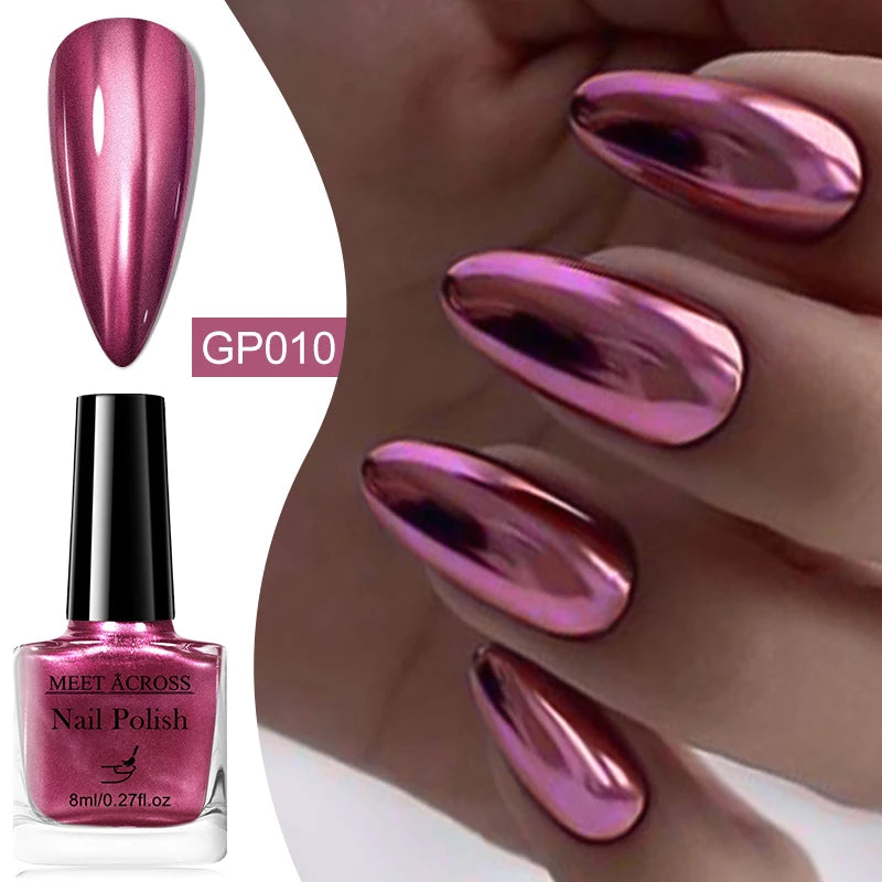 8ml Metallic Nail Polish Mirror Effect Fast Drying Long-Lasting Nails Art Polish DIY No Need Lamp Cure Manicure Nail Supplies