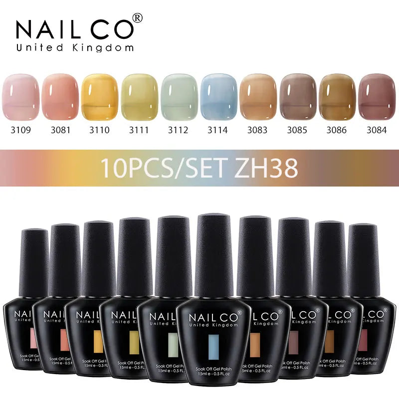 NAILCO 15ml 10pcs/Set Nude Colors Gel Nail Polish UV Gel Nail Polish Pink Nail Lakiery Esmalte Top Base Nail Art Design Vernis