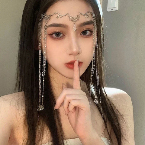 Handmade Sweet Wedding Headpiece Crystal Bridal Head Chain Tiara Hair Jewelry for Women Rhinestone Forehead Headband Accessories