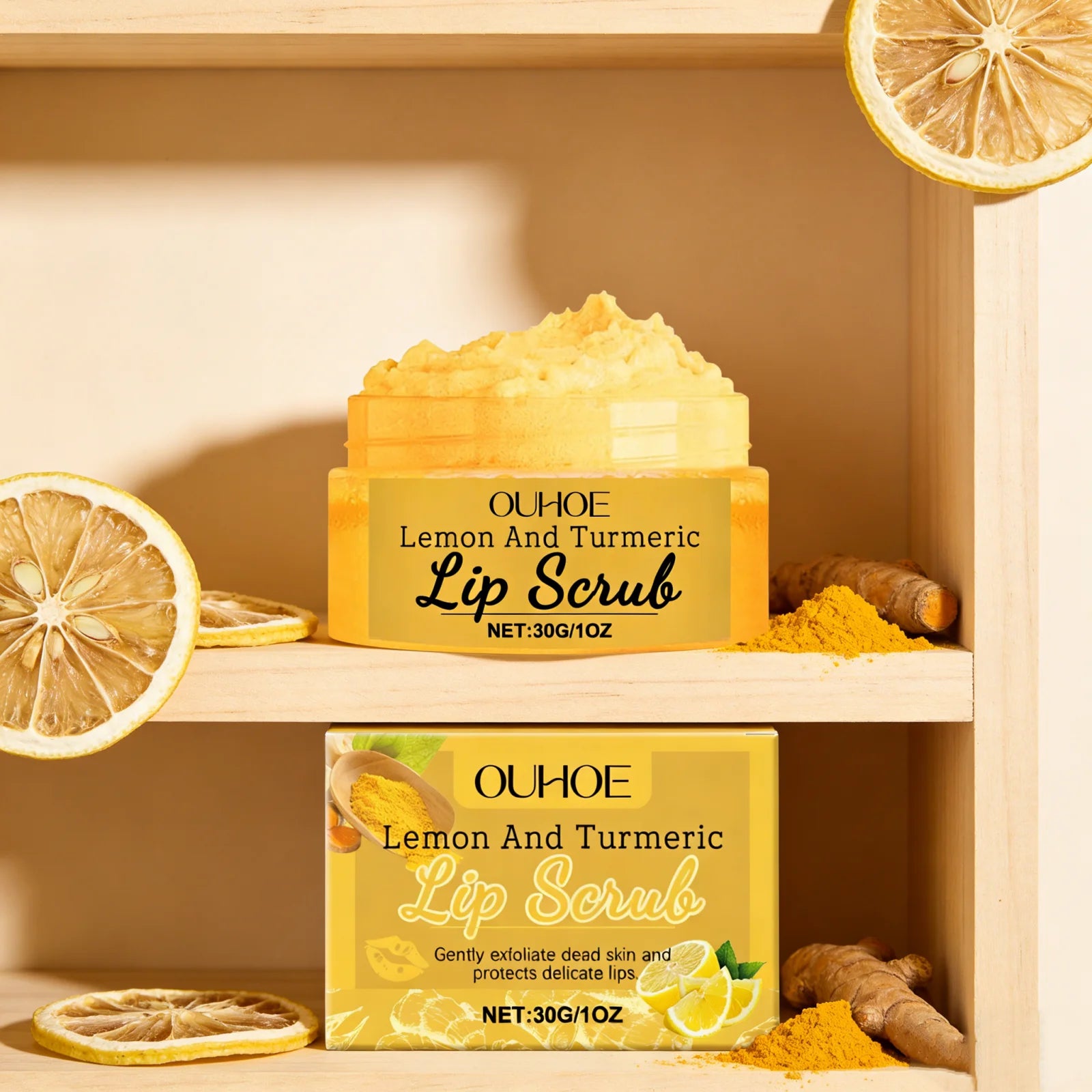 Moisturizing Lip Scrub Rich In Turmeric Lemon Extract Gentle Exfoliator Soften Lips Fade Lip Lines Brighten Lips Skin Care Cream